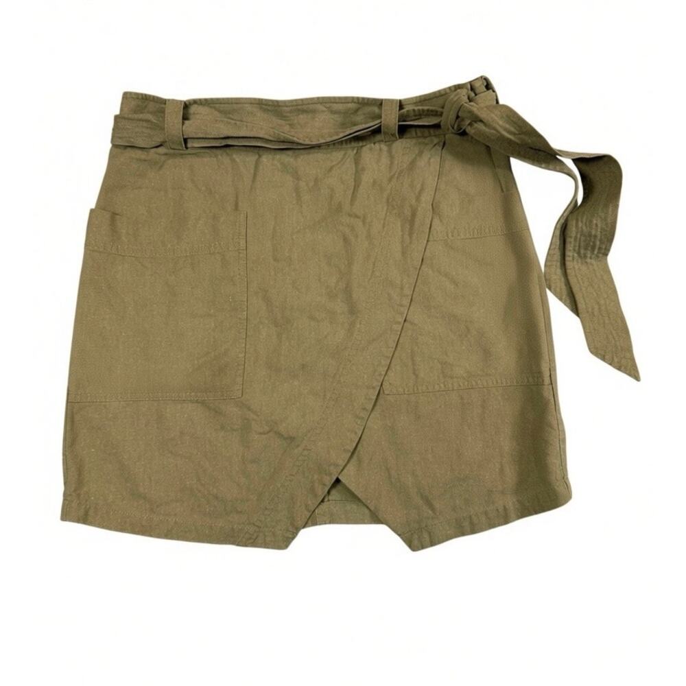 Madewell Portside Faux Wrap Silk Skirt Women's Olive Green Knee Length - Size 8 - Picture 2 of 10